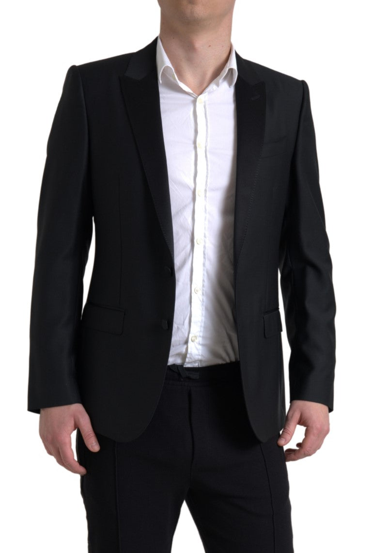 Black Wool Single Breasted MARTINI Blazer - ventzia