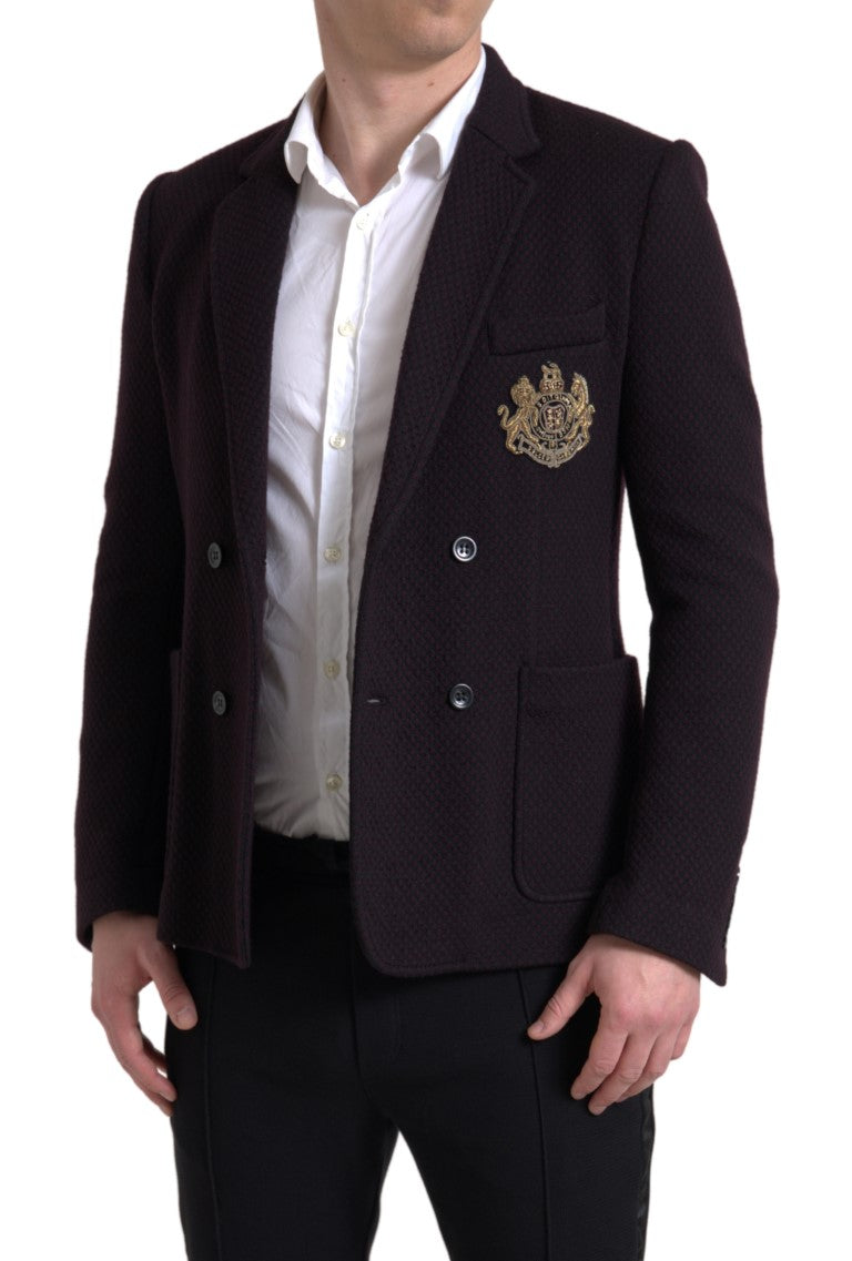 Purple Logo Embroidery Double Breasted Blazer - ventzia