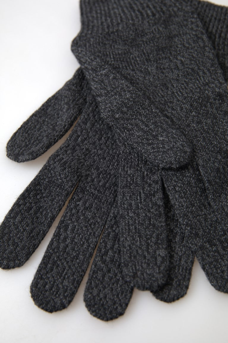 Gray Virgin Wool Knit Hands Mitten Men Gloves - ventzia