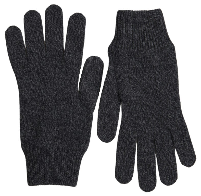Gray Virgin Wool Knit Hands Mitten Men Gloves - ventzia