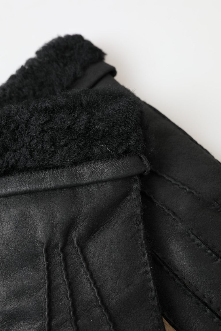 Black Leather Fur Short Hands Mitten Men Gloves - ventzia