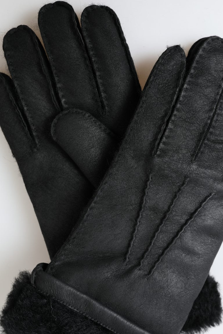 Black Leather Fur Short Hands Mitten Men Gloves - ventzia