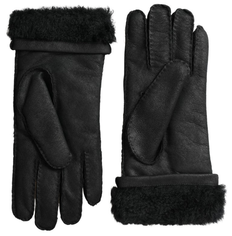 Black Leather Fur Short Hands Mitten Men Gloves - ventzia