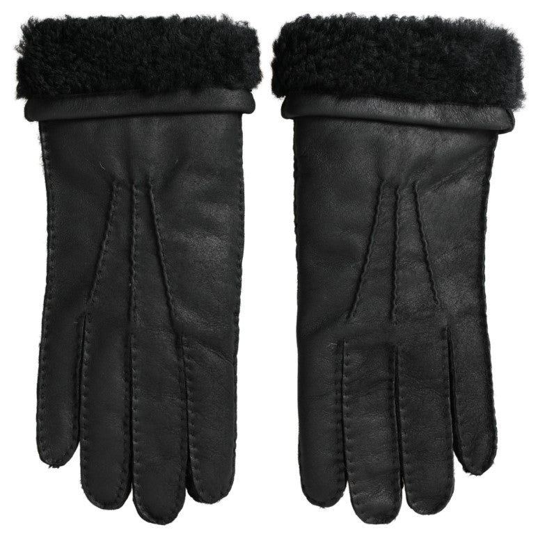 Black Leather Fur Short Hands Mitten Men Gloves - ventzia