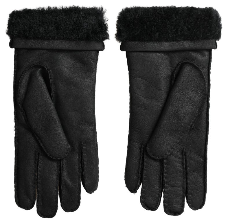 Black Leather Fur Short Hands Mitten Men Gloves - ventzia