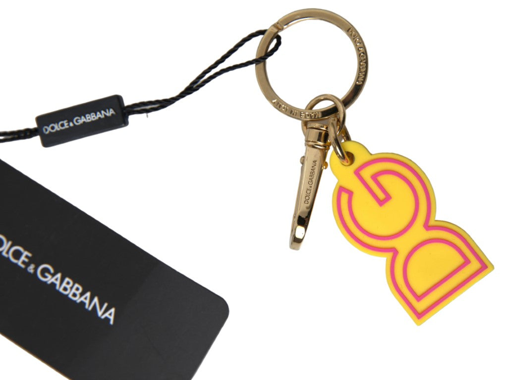 Yellow Rubber DG Logo Gold Brass Metal Keyring Keychain - ventzia