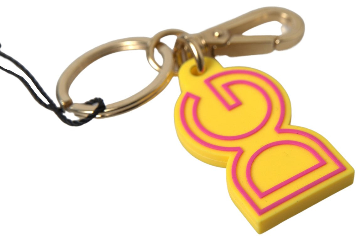 Yellow Rubber DG Logo Gold Brass Metal Keyring Keychain - ventzia