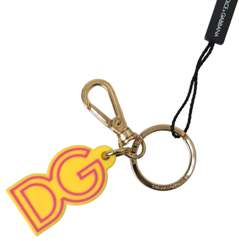 Yellow Rubber DG Logo Gold Brass Metal Keyring Keychain - ventzia