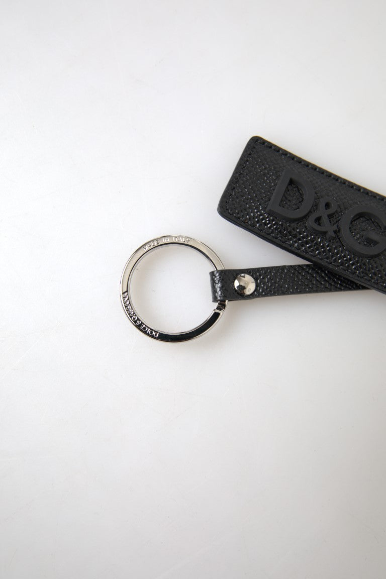 Black DG Logo Leather Silver Metal Keychain - ventzia