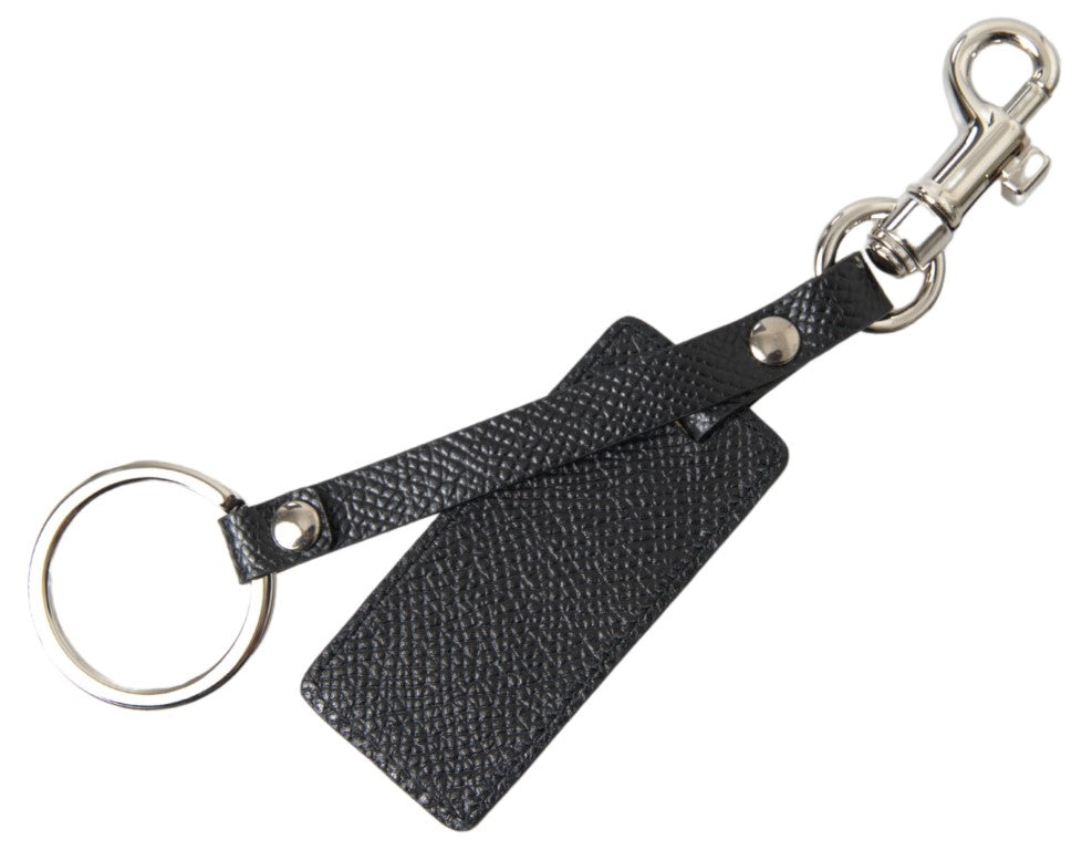 Black DG Logo Leather Silver Metal Keychain - ventzia