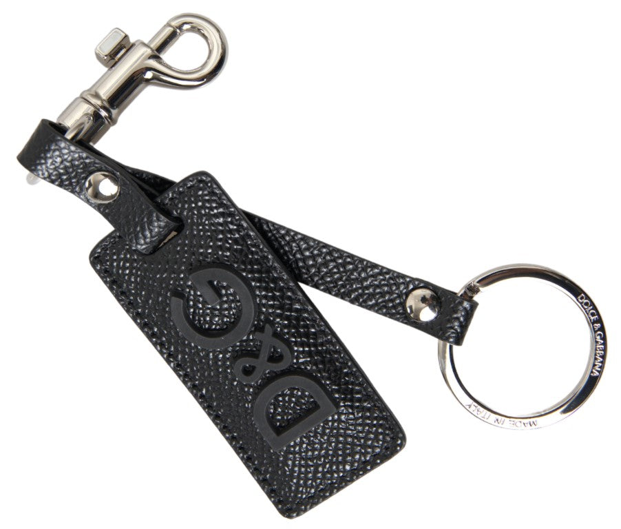Black DG Logo Leather Silver Metal Keychain - ventzia