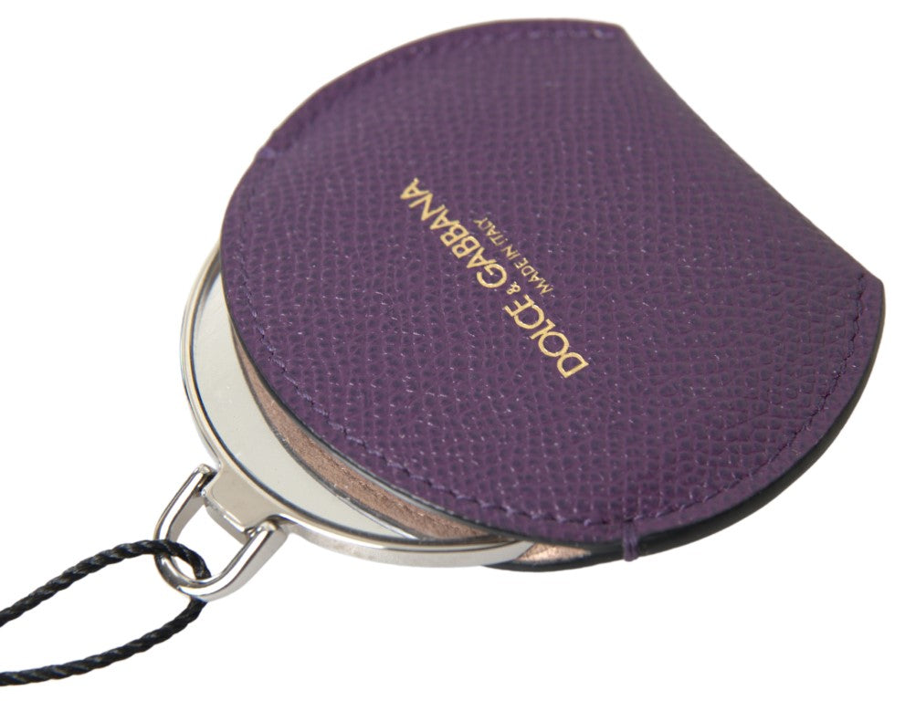 Purple Calfskin Leather Round Hand Mirror Holder - ventzia