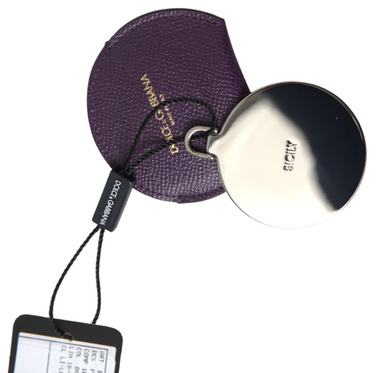Purple Calfskin Leather Round Hand Mirror Holder - ventzia