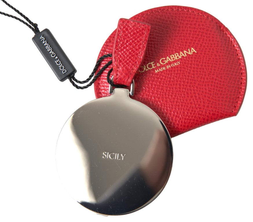 Red Calfskin Leather Hand Mirror Holder - ventzia
