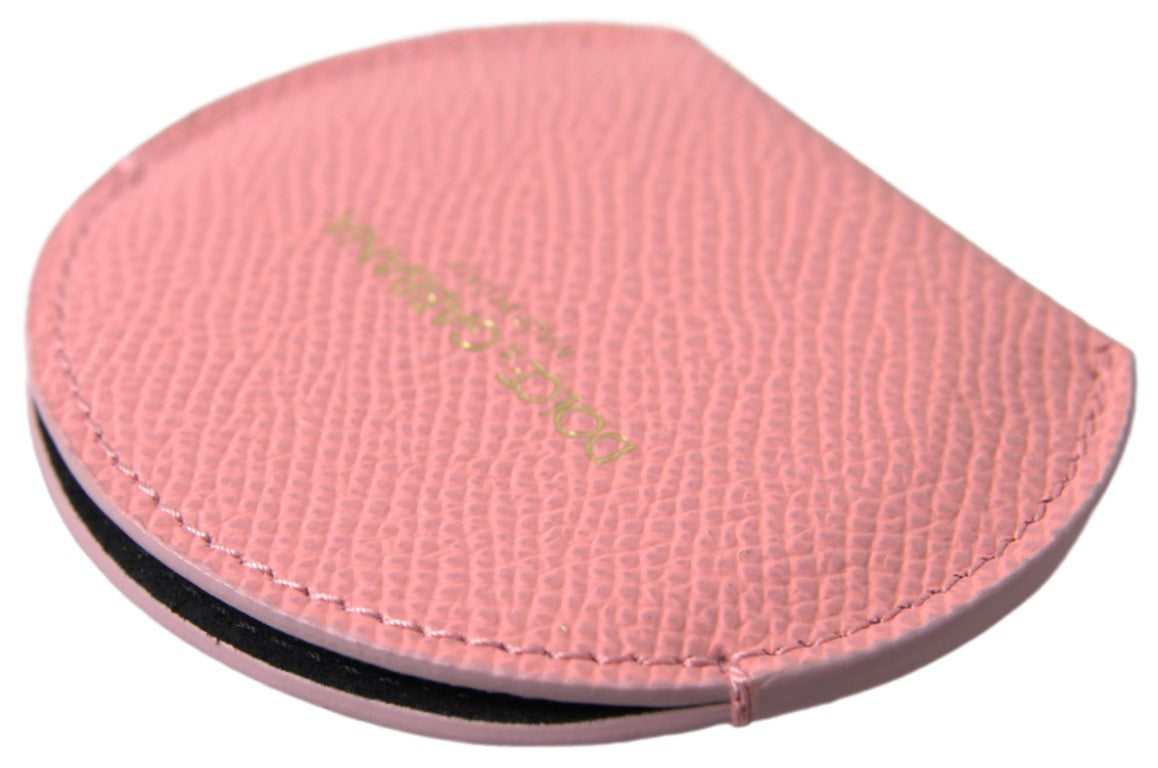 Pink Calfskin Leather Round Mirror Holder - ventzia