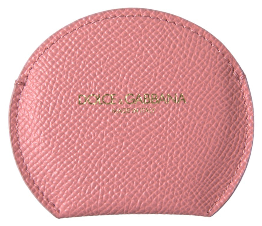 Pink Calfskin Leather Round Mirror Holder - ventzia