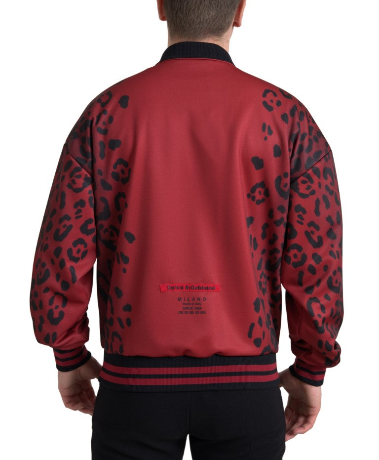 Red Leopard Polyester Bomber Full Zip  Jacket - ventzia