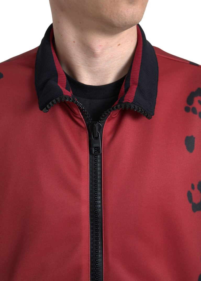 Red Leopard Polyester Bomber Full Zip  Jacket - ventzia