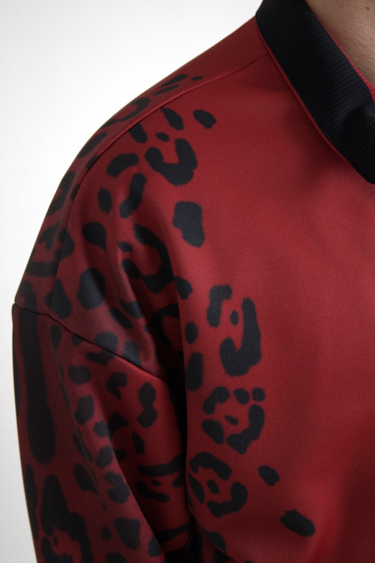 Red Leopard Polyester Bomber Full Zip  Jacket - ventzia