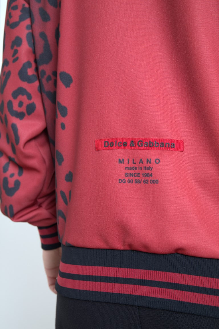 Red Leopard Polyester Bomber Full Zip  Jacket - ventzia