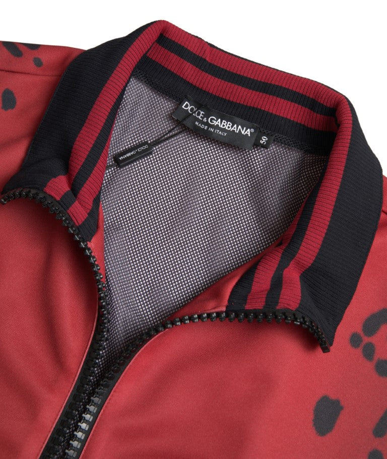 Red Leopard Polyester Bomber Full Zip  Jacket - ventzia
