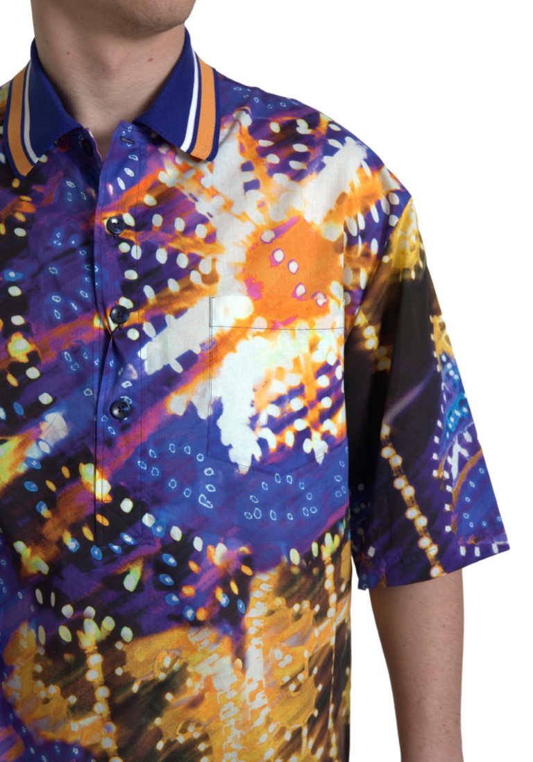Luminaire Print Cotton Polo Top Men Shirt - ventzia