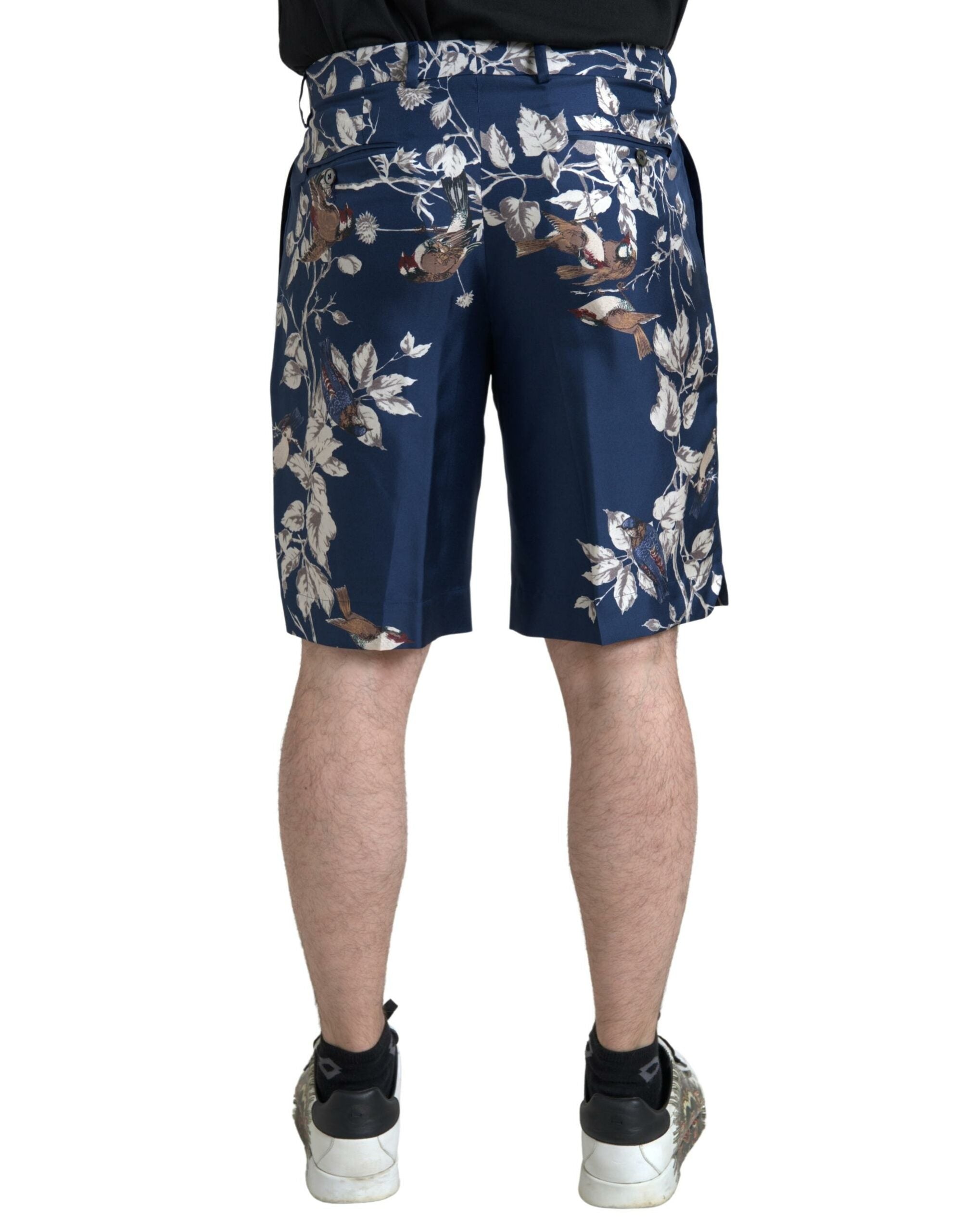 Blue Floral Print Silk Men Bermuda Shorts - ventzia