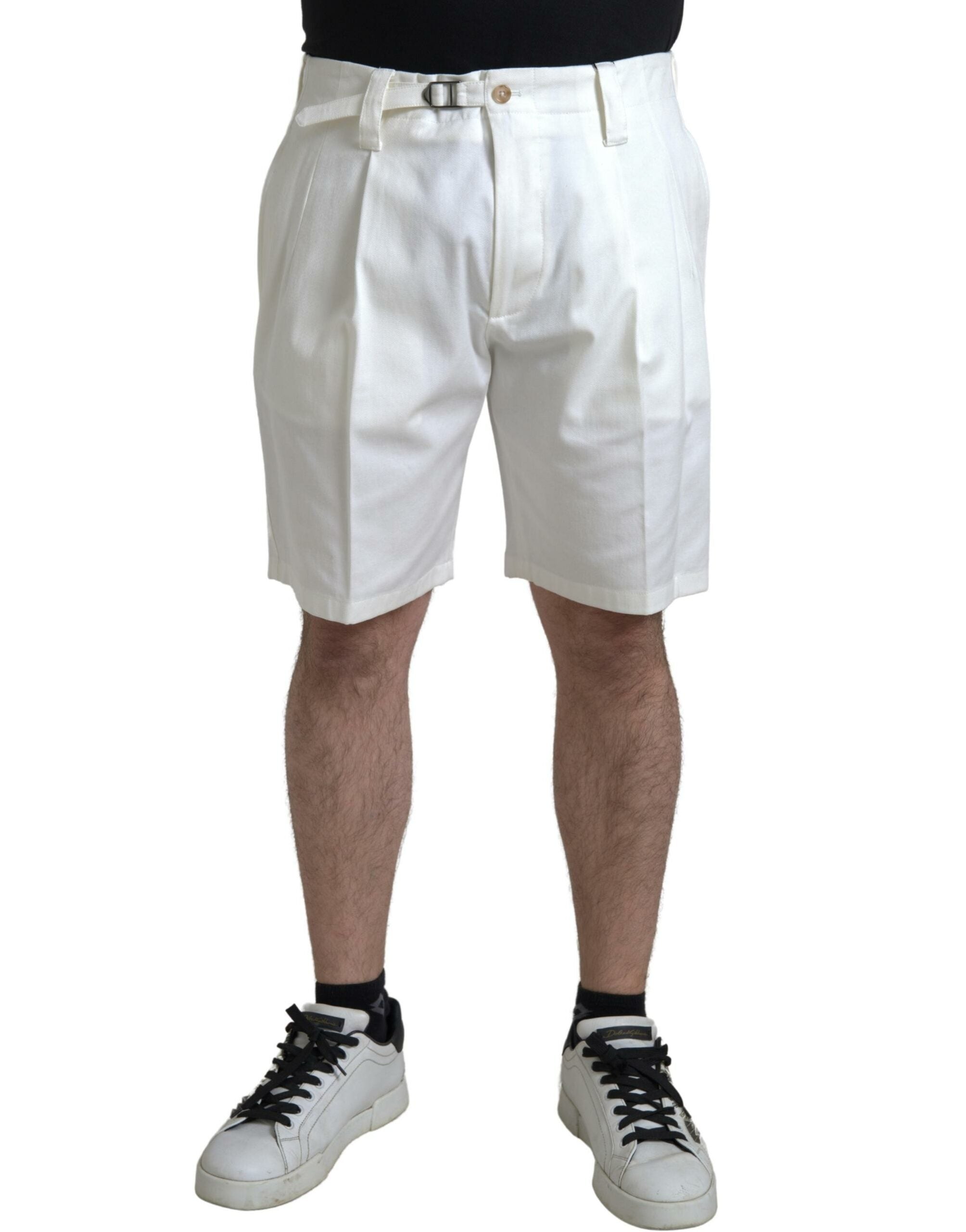 White Cotton Stretch Men Bermuda Denim Shorts - ventzia