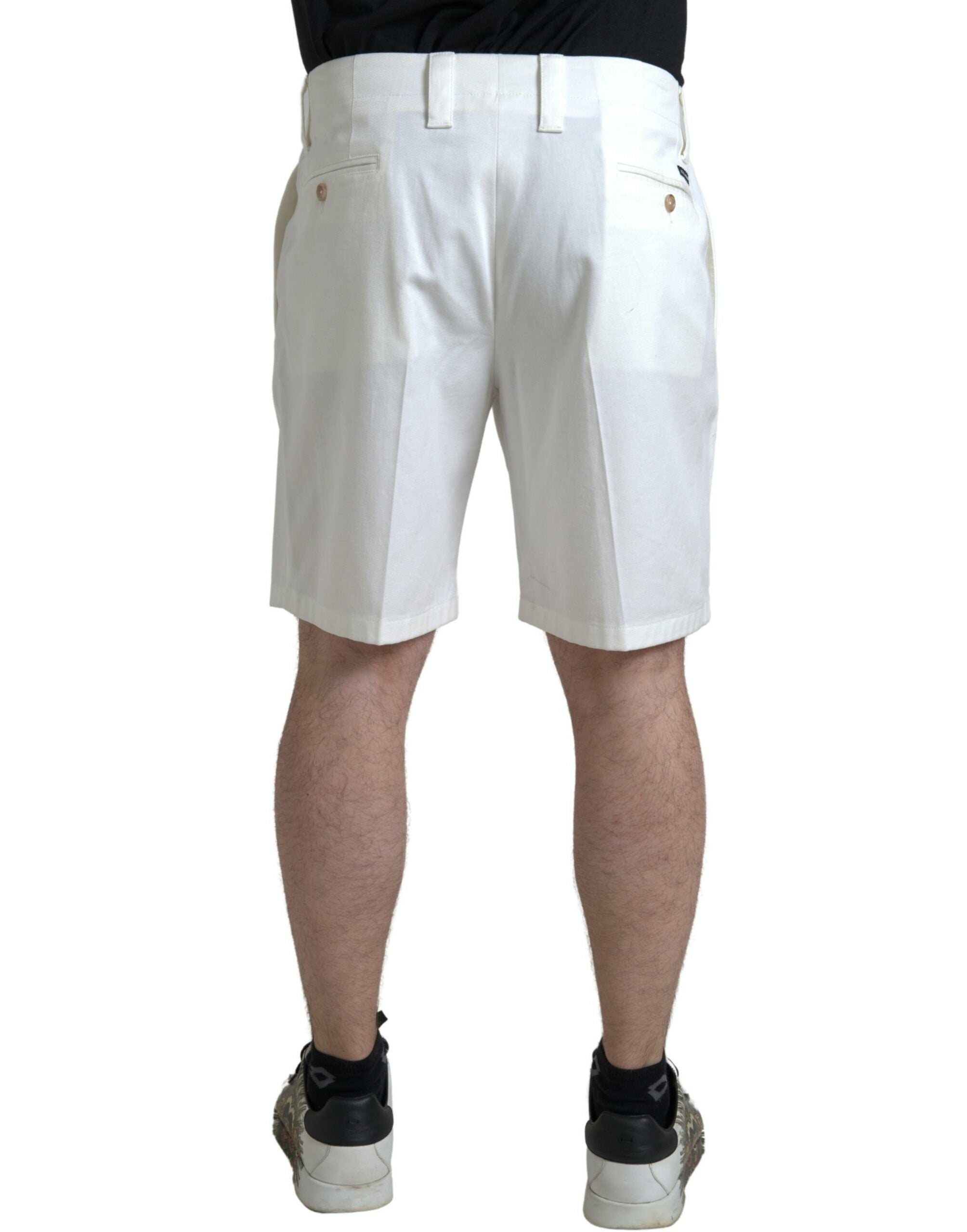 White Cotton Stretch Men Bermuda Denim Shorts - ventzia