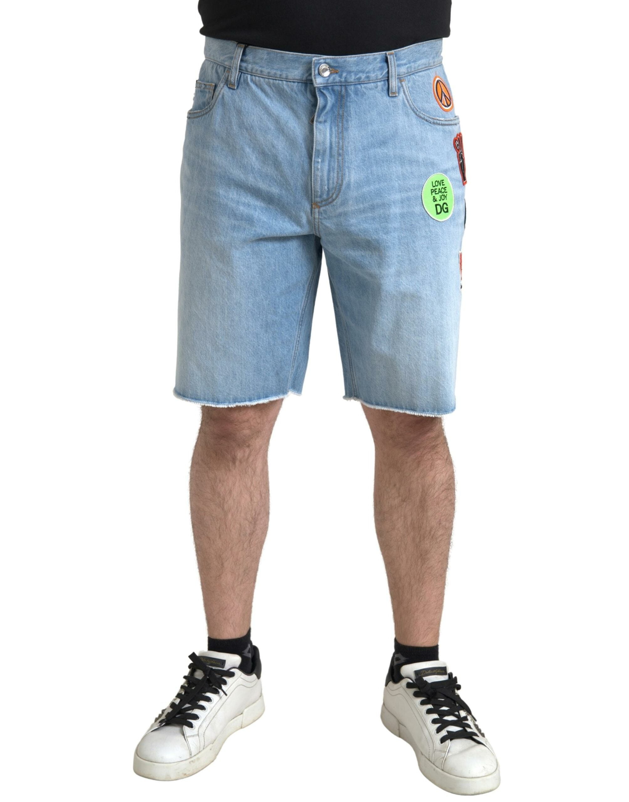 Light Blue Cotton Men Bermuda Denim Shorts - ventzia