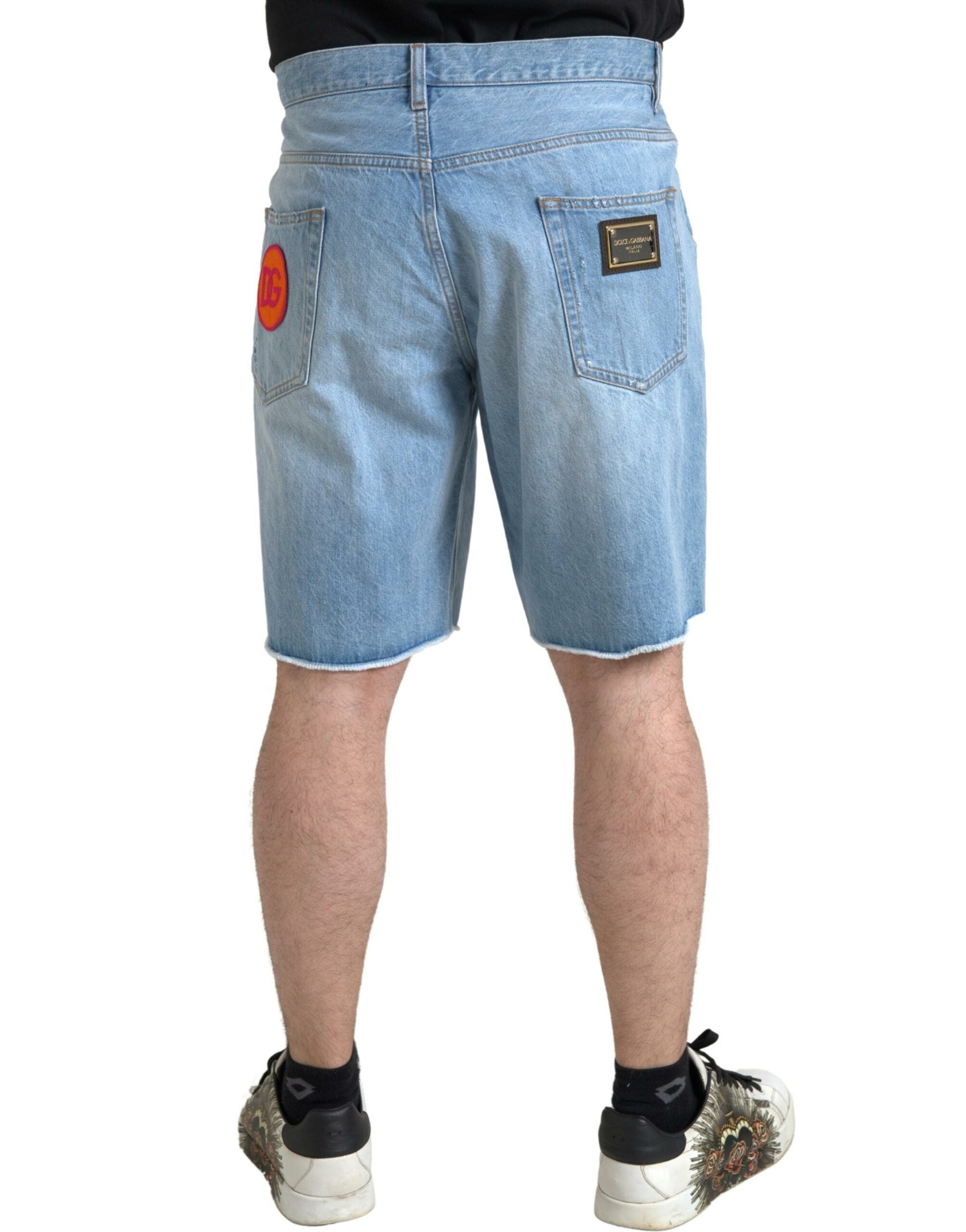 Light Blue Cotton Men Bermuda Denim Shorts - ventzia