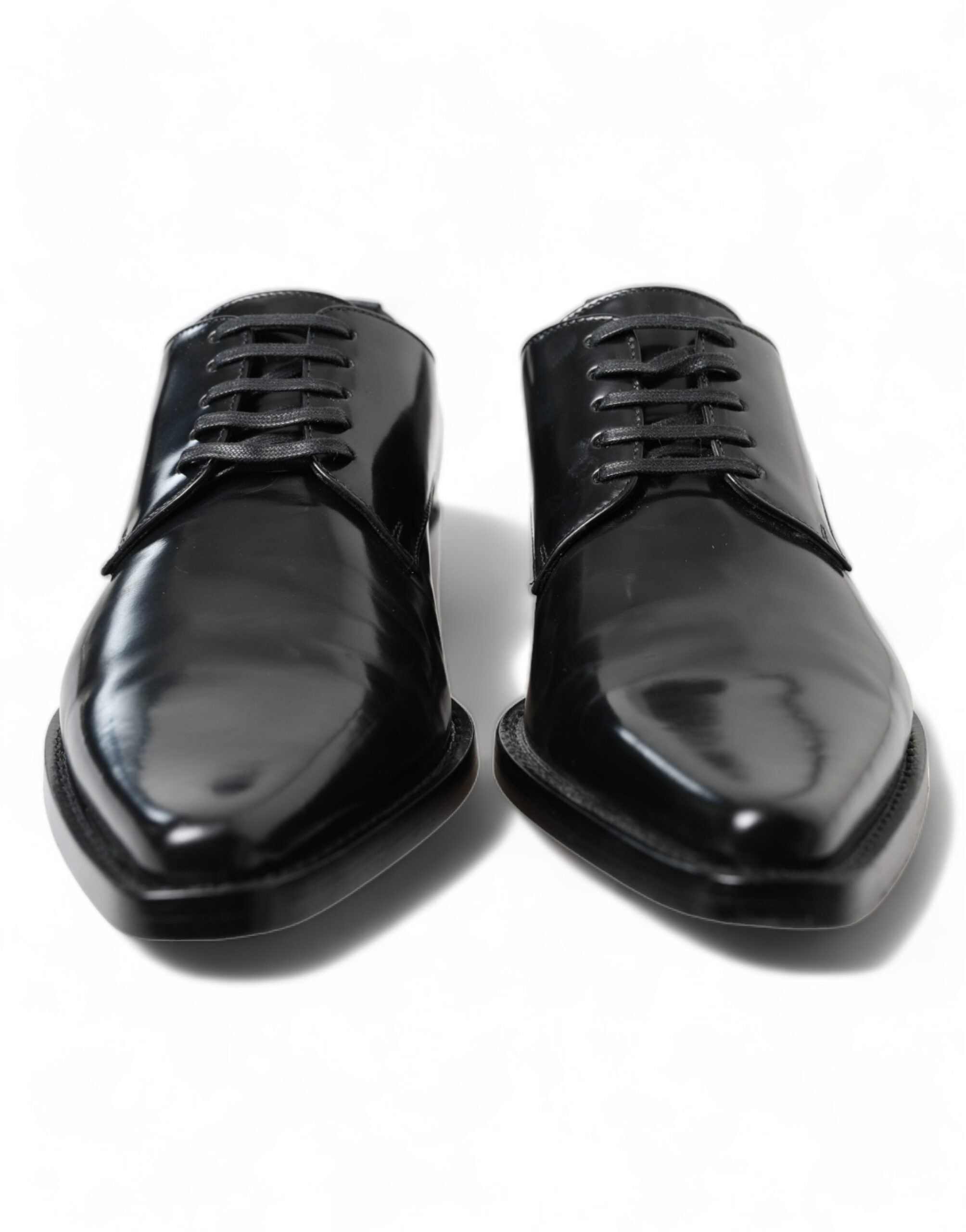 Black Leather Lace Up Formal Flats Shoes - ventzia
