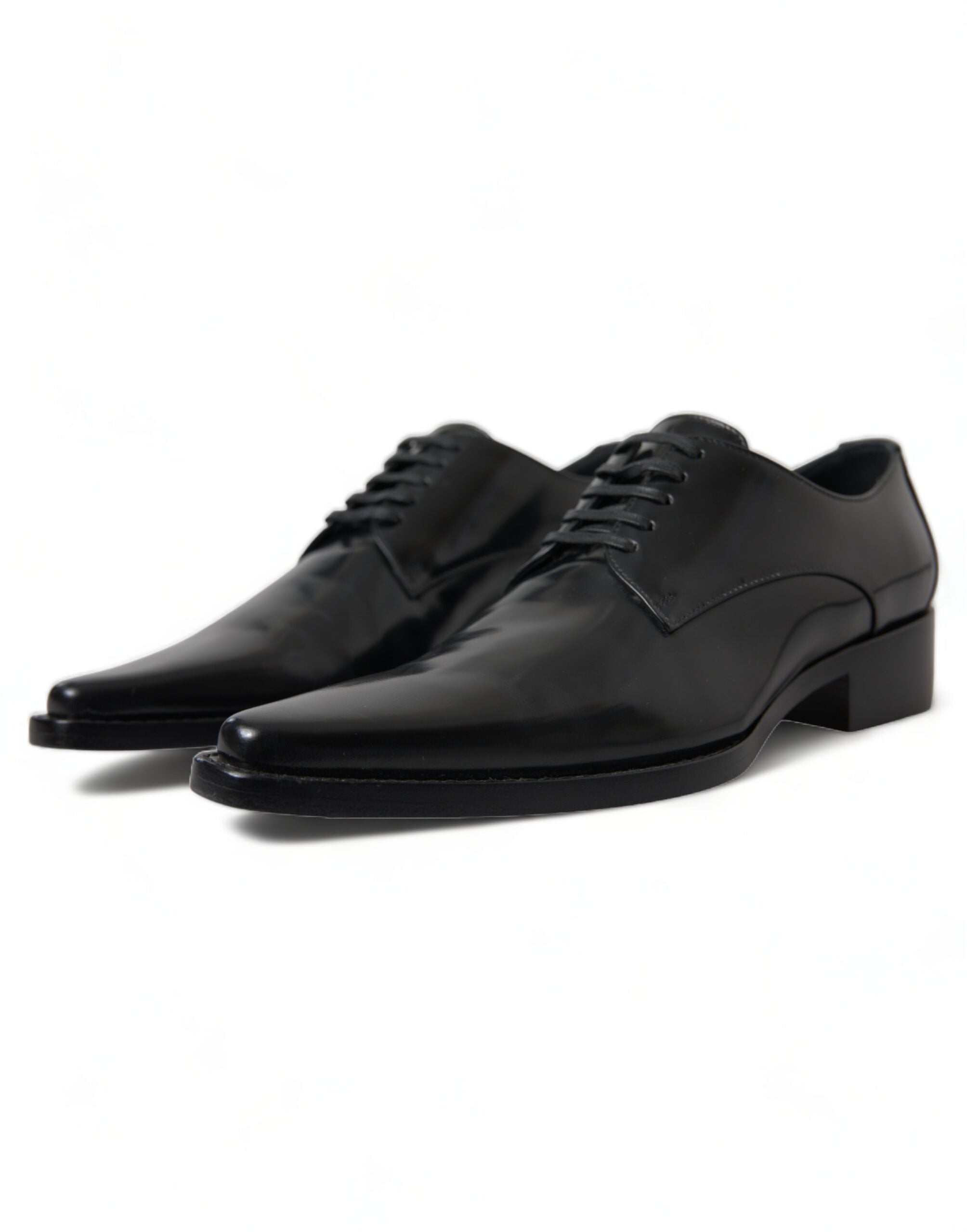 Black Leather Lace Up Formal Flats Shoes - ventzia