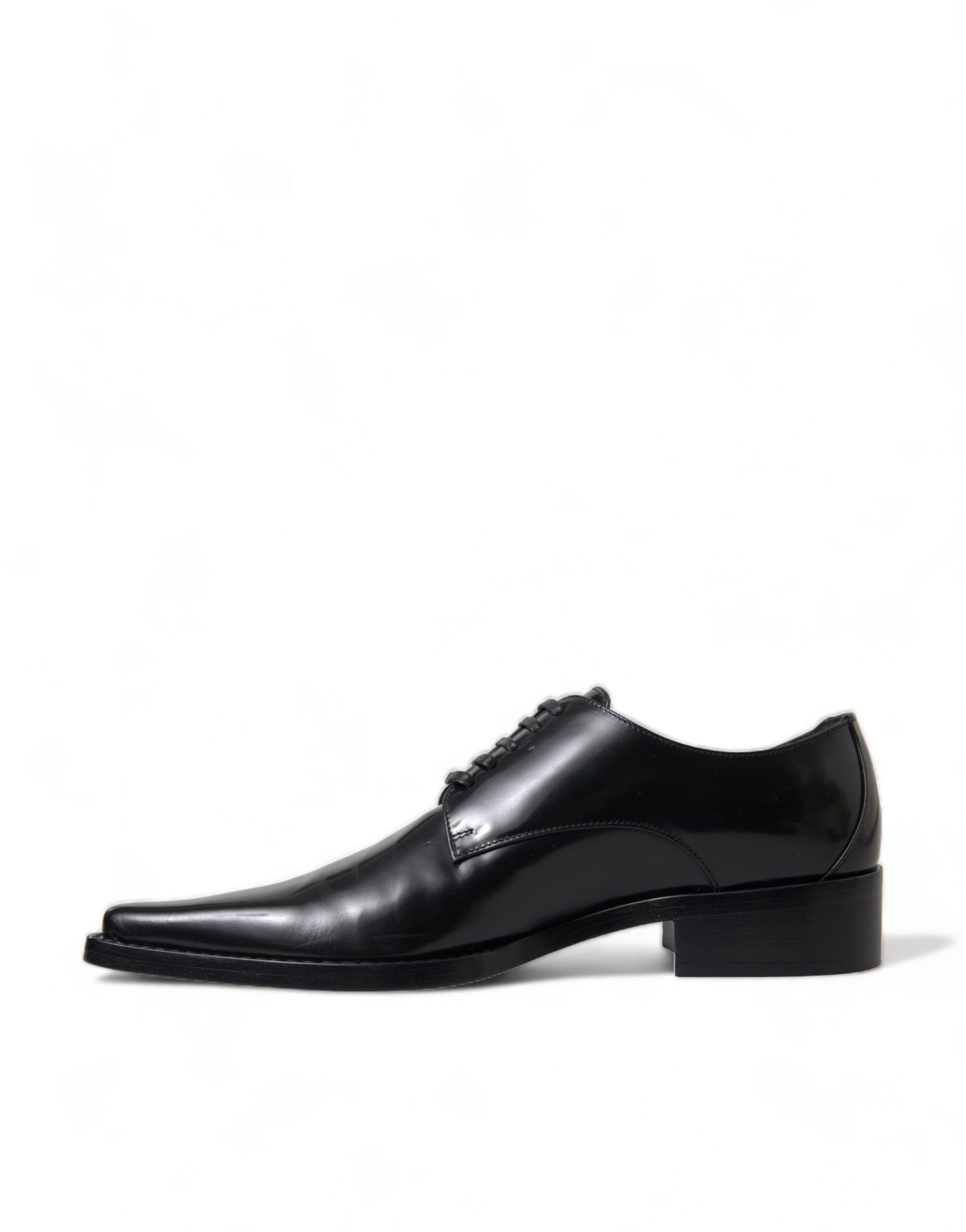 Black Leather Lace Up Formal Flats Shoes - ventzia