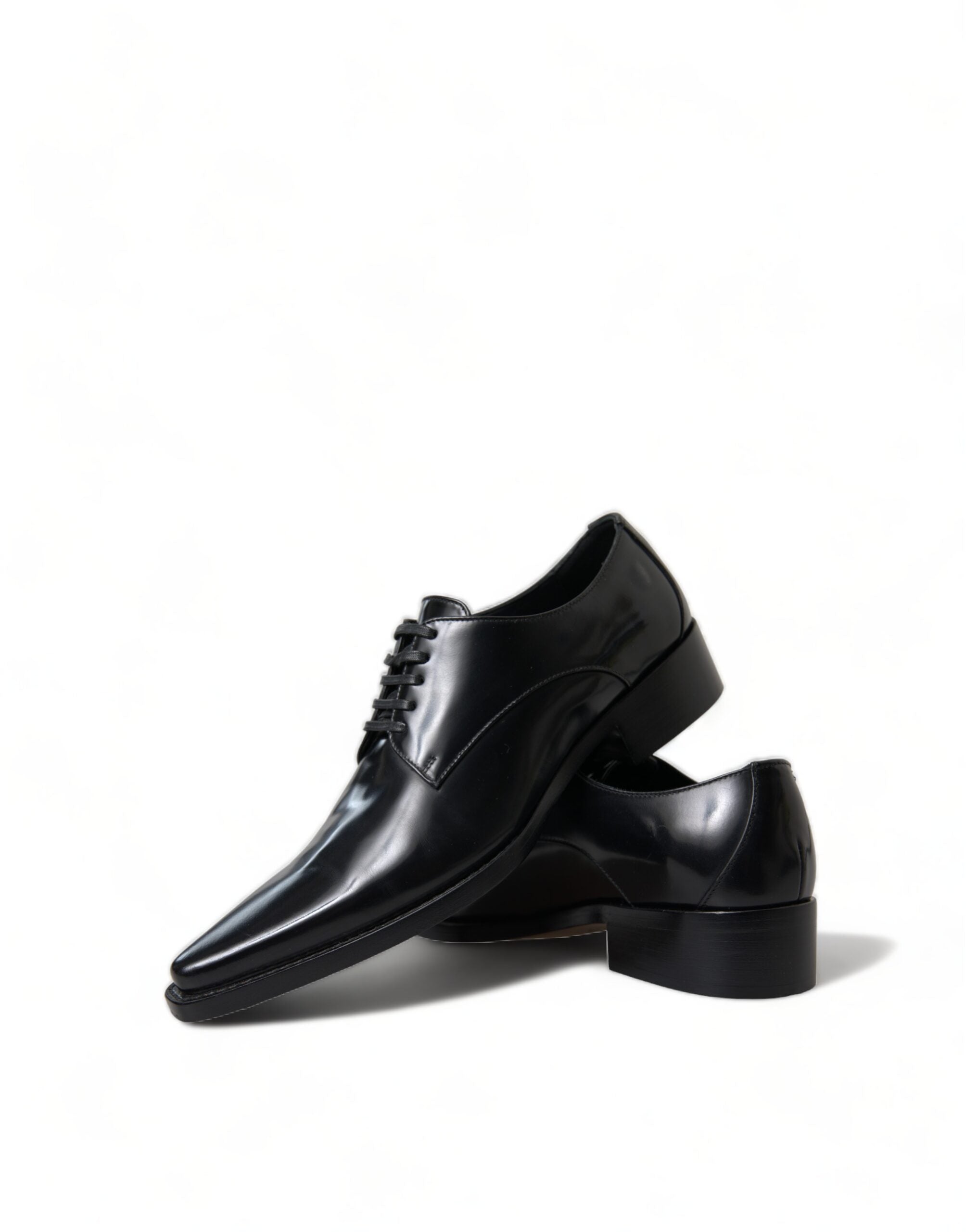 Black Leather Lace Up Formal Flats Shoes - ventzia