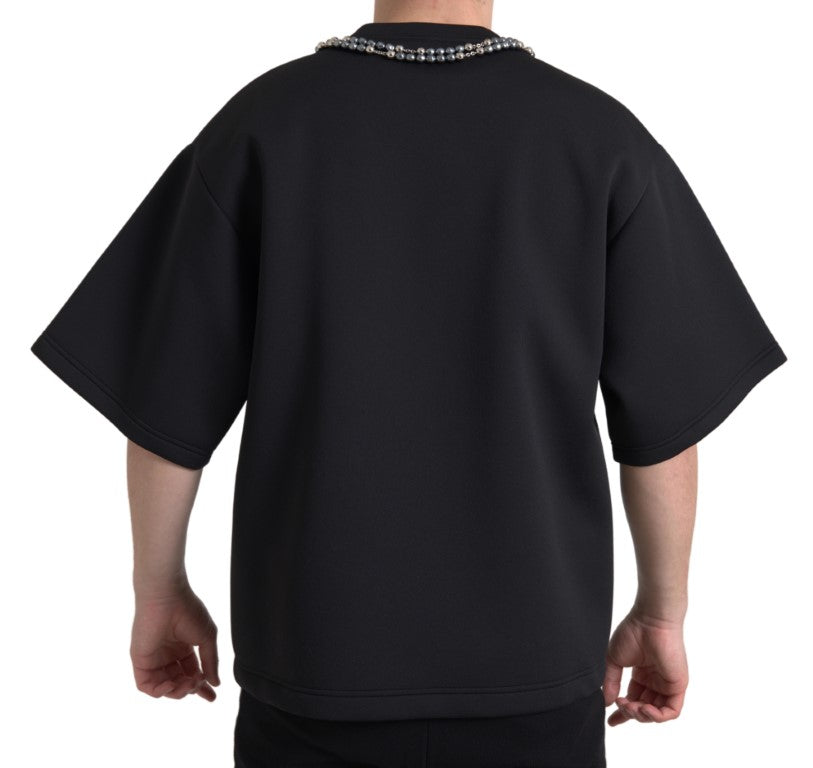 Black Necklace Embellished Polyester T-shirt - ventzia