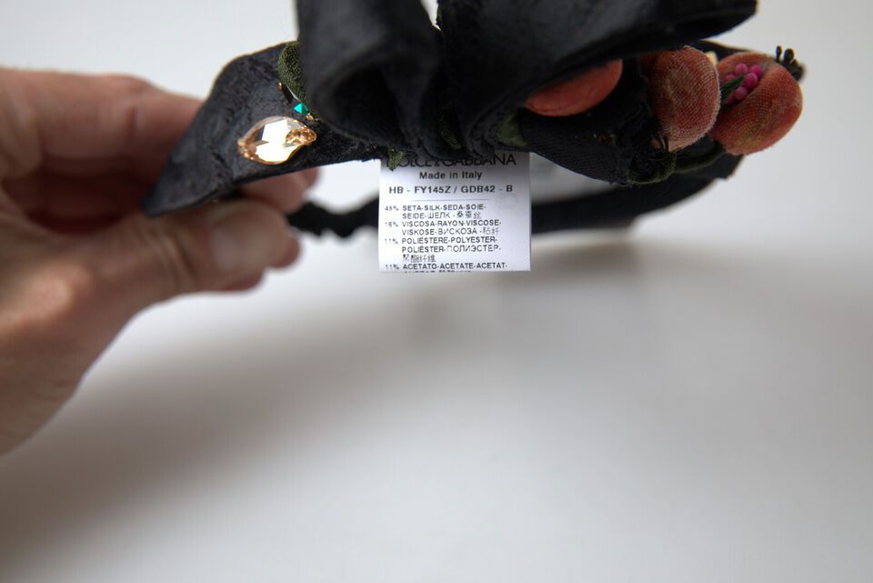 Black with multicolor Fig Fruit Crystal Tiara Diadem Headband - ventzia