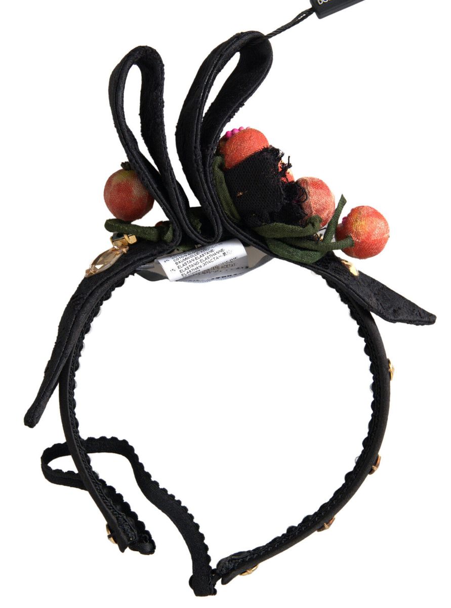 Black with multicolor Fig Fruit Crystal Tiara Diadem Headband - ventzia