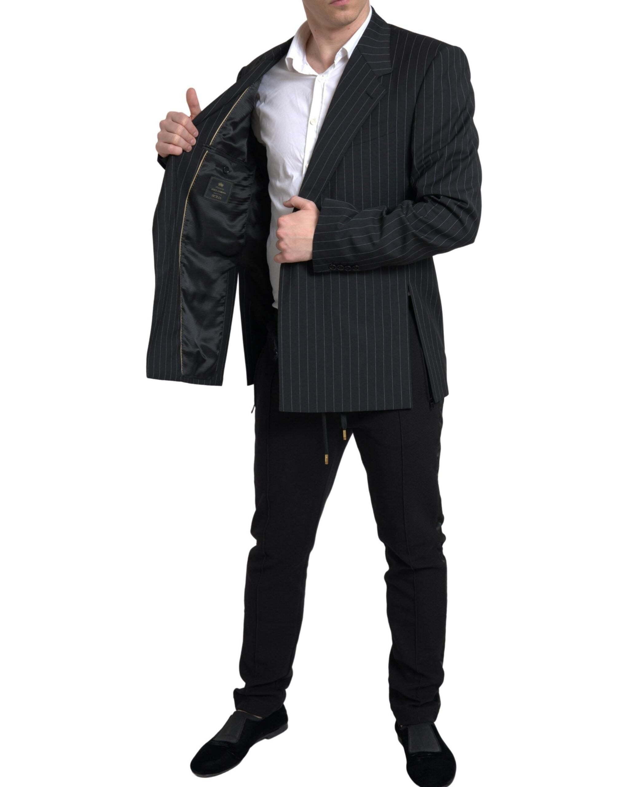 Black Stripe Single Breasted SICILIA Blazer - ventzia