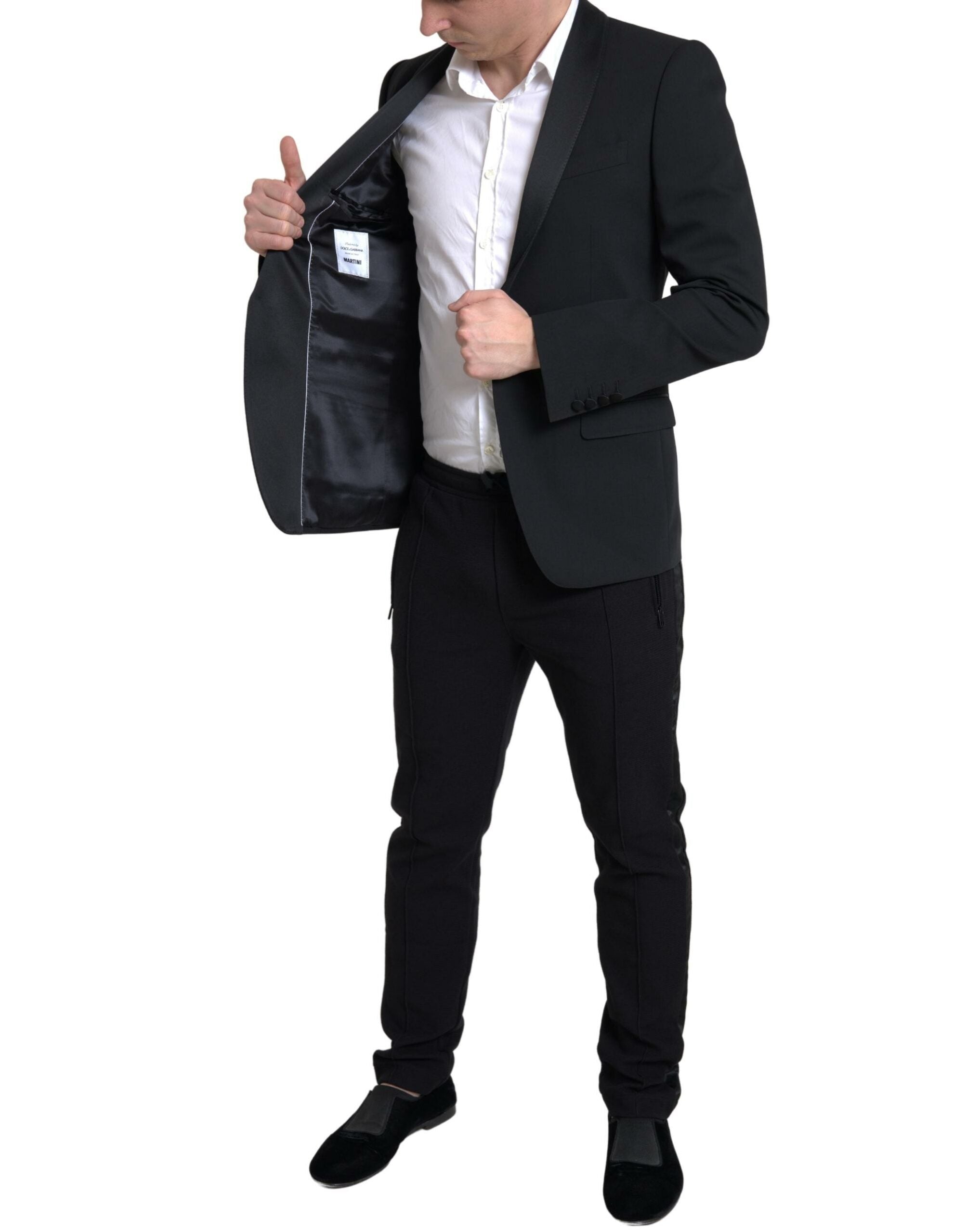 Black Wool Single Breasted MARTINI Blazer - ventzia