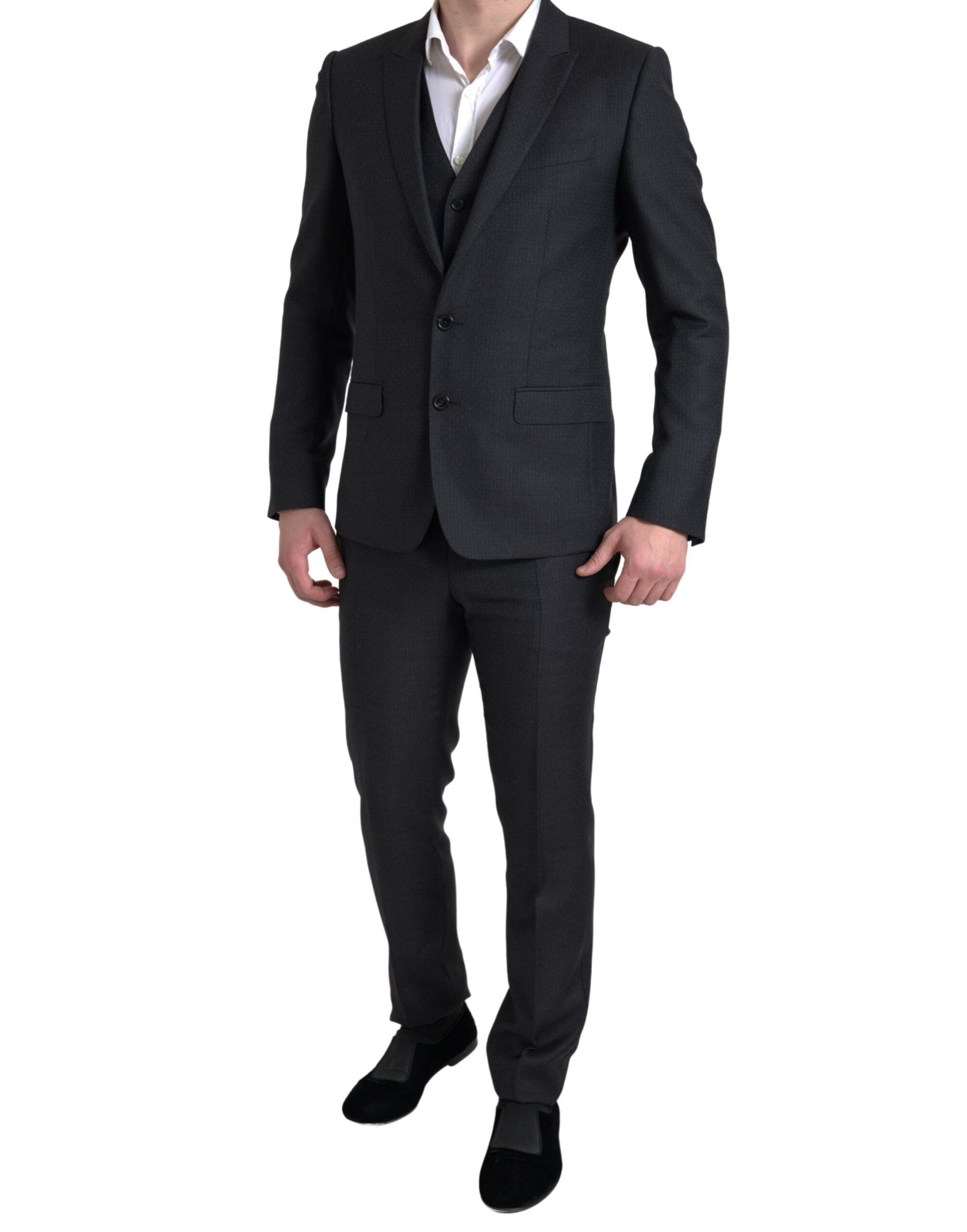 Black 3 Piece Single Breasted MARTINI Suit - ventzia