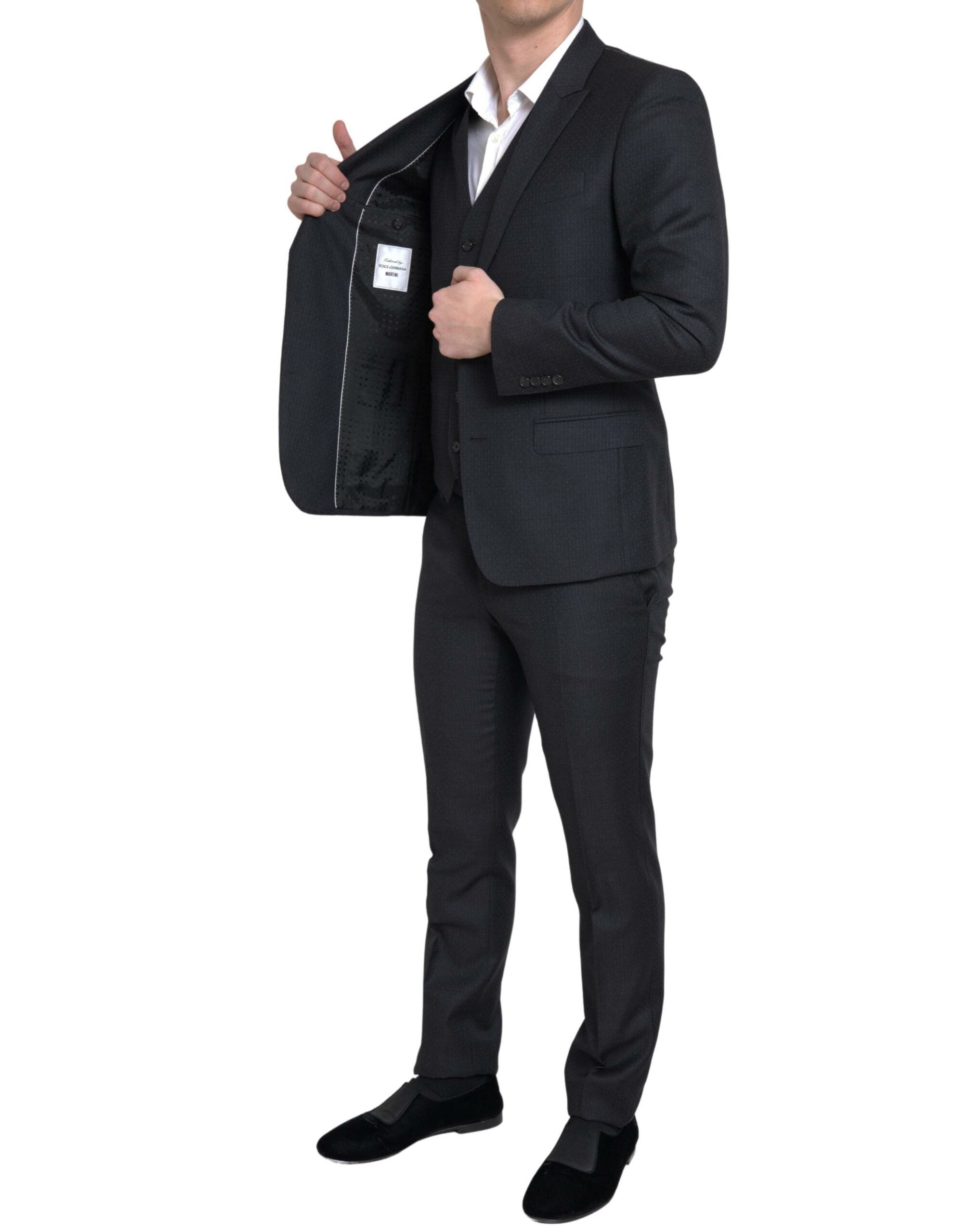 Black 3 Piece Single Breasted MARTINI Suit - ventzia