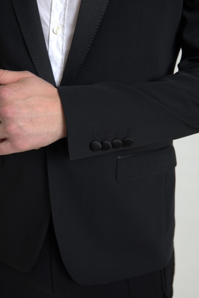 Black Wool Single Breasted MARTINI Blazer - ventzia