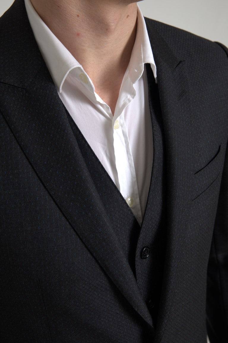 Black 3 Piece Single Breasted MARTINI Suit - ventzia