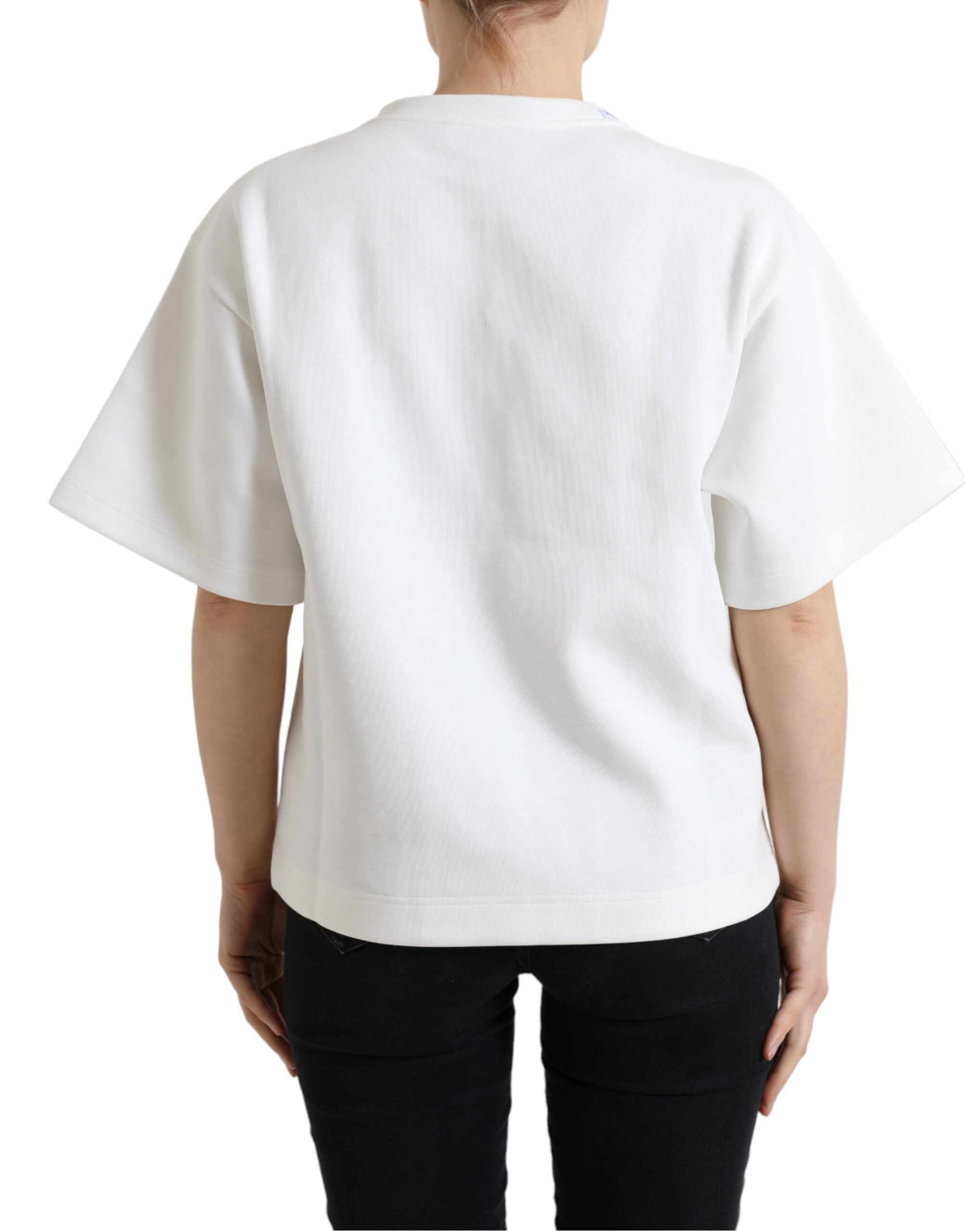 T-shirt White Cotton Stretch Black HOT Crystal - ventzia
