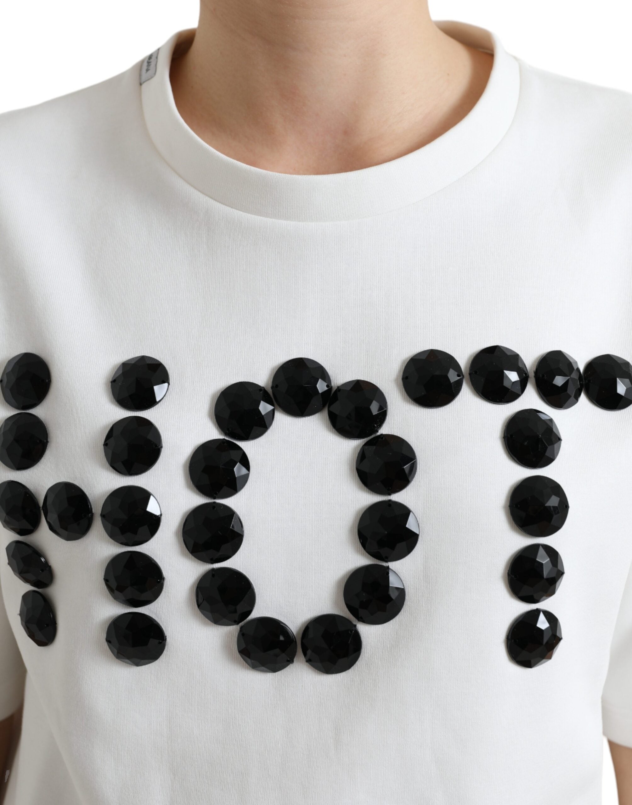 T-shirt White Cotton Stretch Black HOT Crystal - ventzia