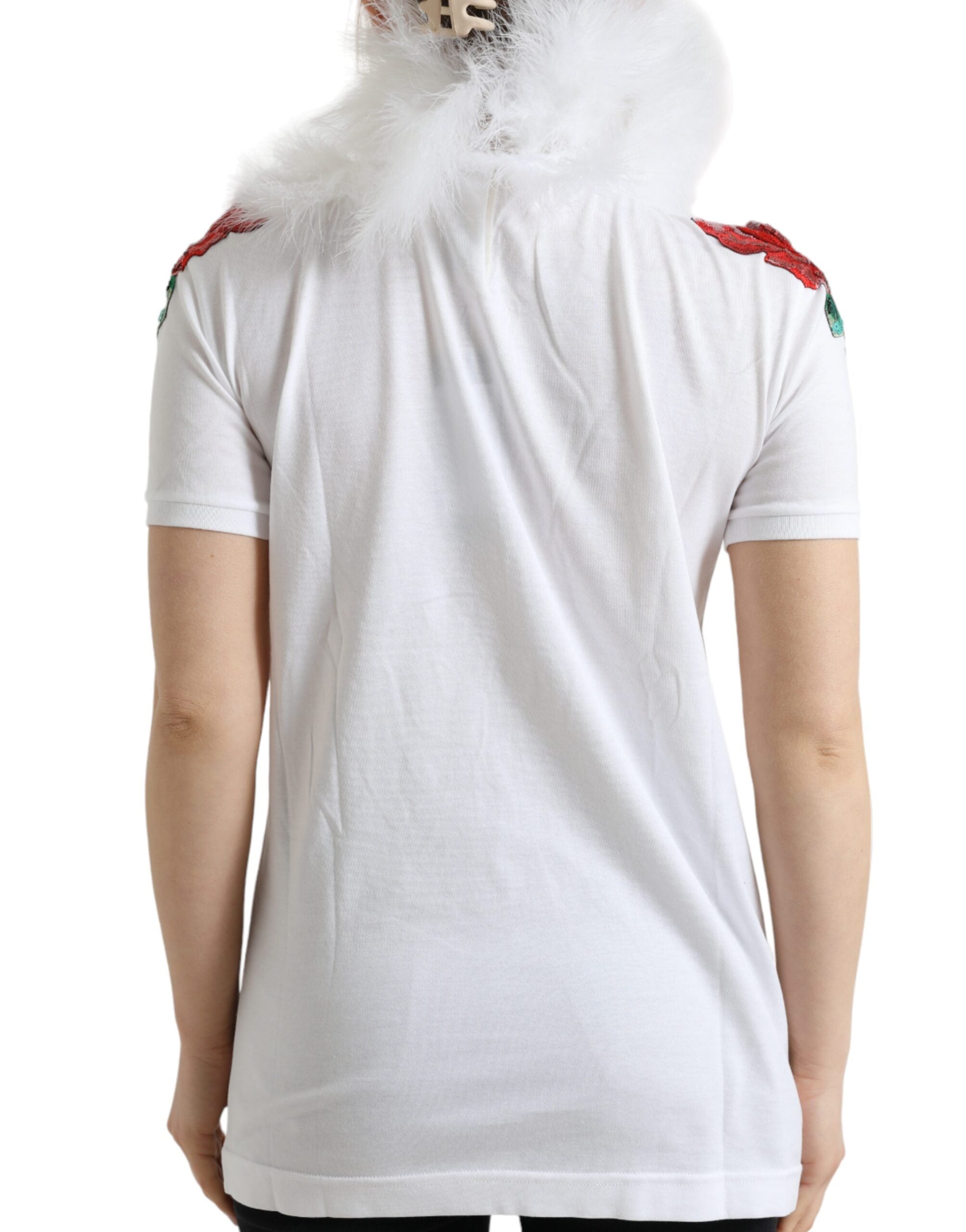 White Cotton Christmas Sequin Fur T-shirt - ventzia