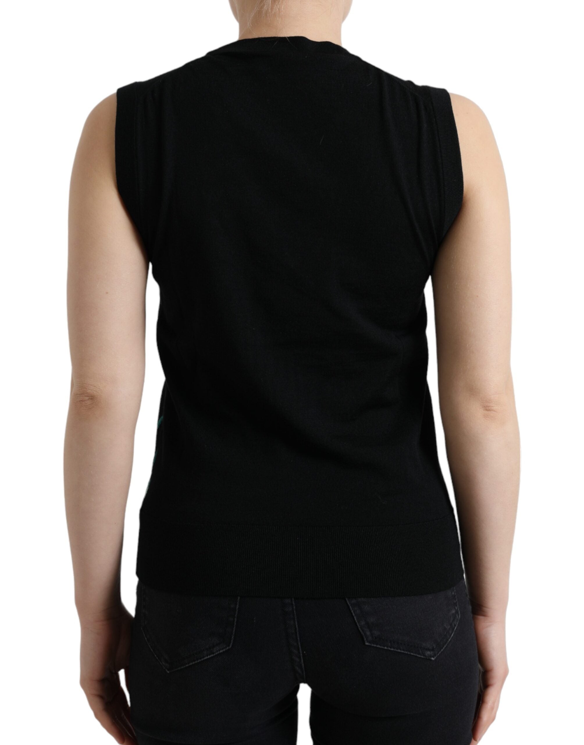 Black Bird Wool Knit Sleeveless Tank T-shirt - ventzia