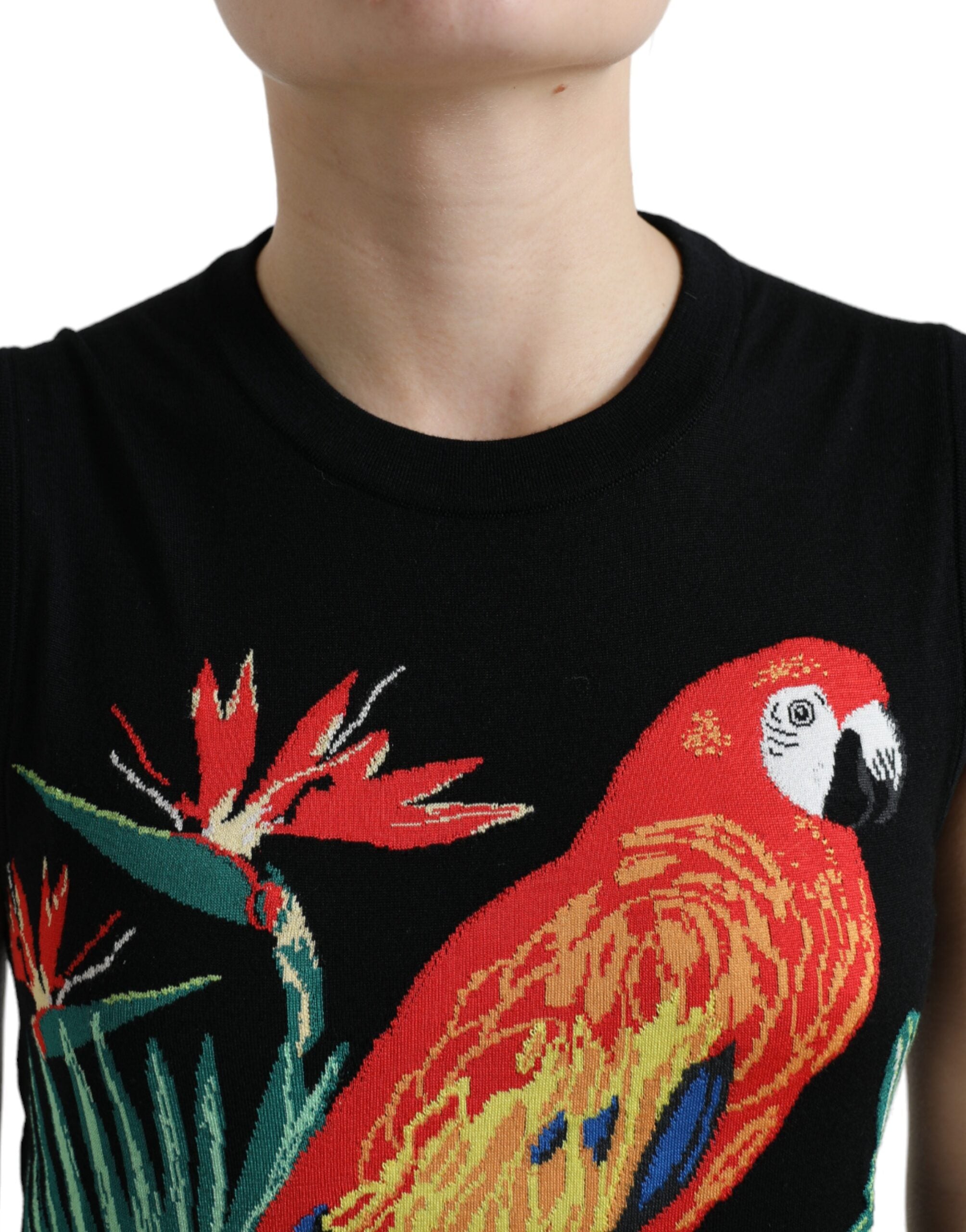 Black Bird Wool Knit Sleeveless Tank T-shirt - ventzia