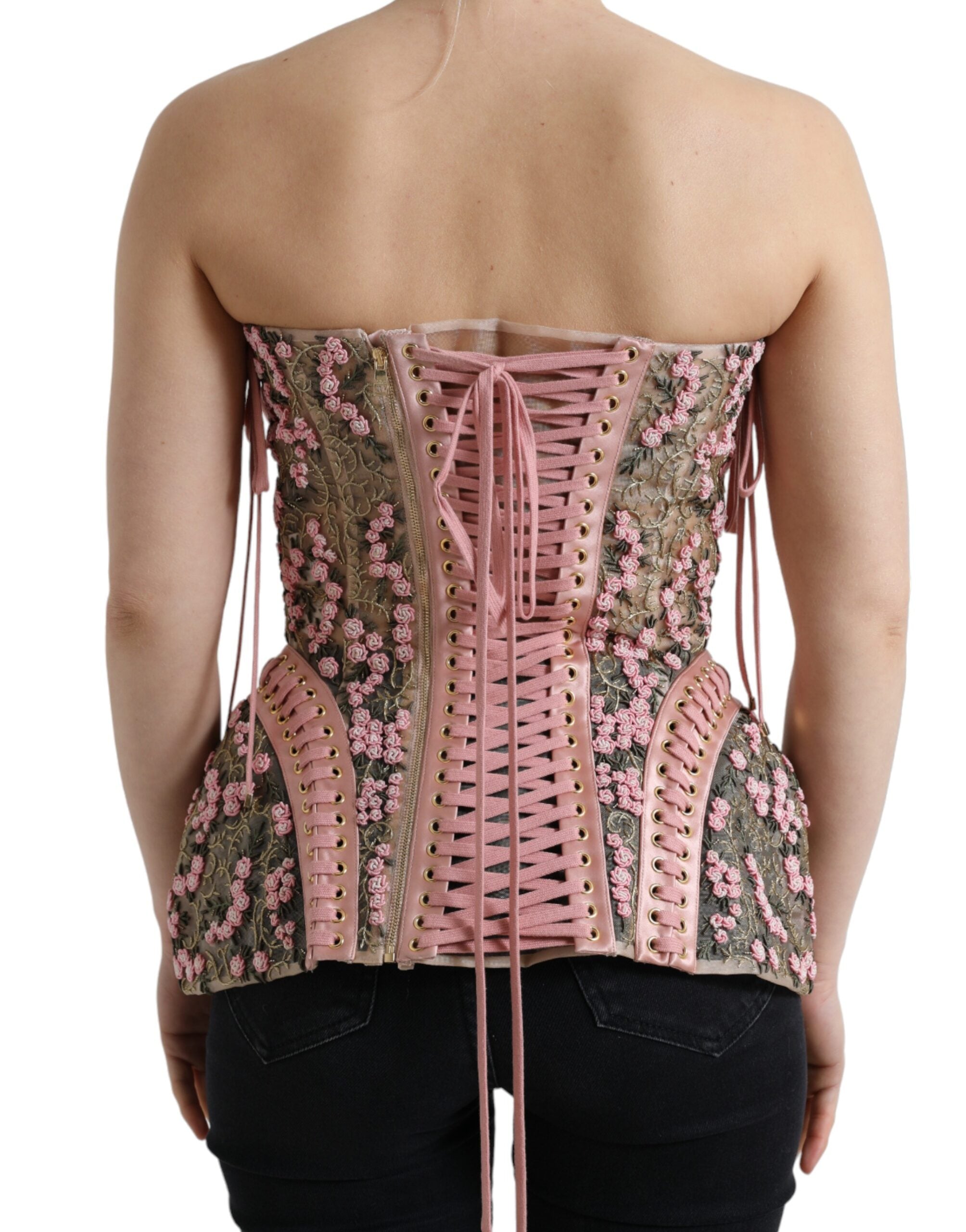 Pink Floral Applique Bustier Corset Top - ventzia